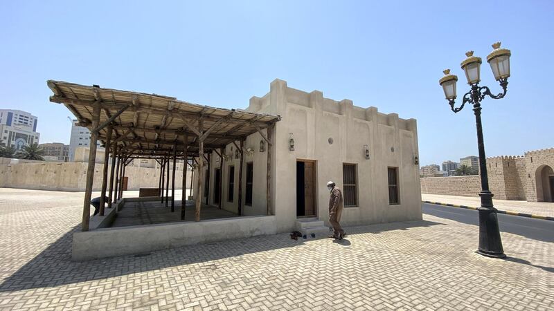 Alshoyoukh Mosque-SHJ

Mosque Profile. Alshoyoukh Mosque in Sharjah is considered one of its oldest mosques in the Emirate. Photographed in the historic Al Hosn area of Sharjah on April 22, 2021.
Antonie Robertson / The National.
Reporter: Salam Al Amir for National