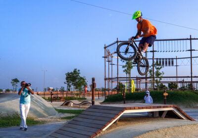 Abu Dhabi, United Arab Emirates, November 8, 2020.   The new Hudayriyat Leisure and Entertainment District at Hudayriyat Island.  The Circuit X BMX park.
Victor Besa/The National
Section:  NA
Reporter:  Haneen Dajani