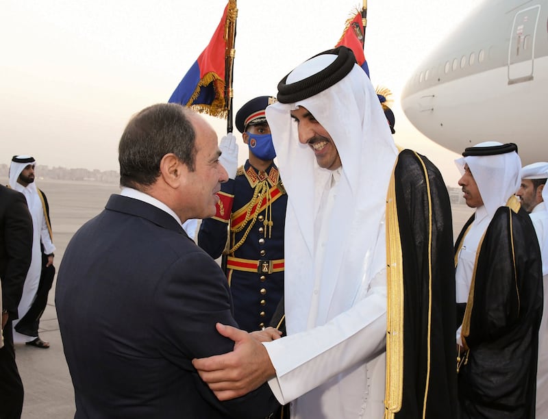 It was the Qatari emir's first visit to Egypt in seven years and follows the restoration of diplomatic ties between the two countries last year. AP
