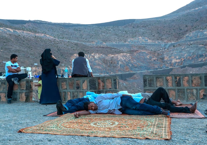 Jebel Jais, United Arab Emirates, August 30, 2019.  Weekend mountain lovers still asleep at the break of dawn at the Jebel Jais mountain picnic area.
Victor Besa/The National
Section:  Standalone
Reporter: