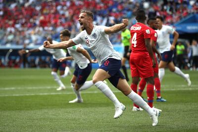 NIZHNY NOVGOROD, RUSSIA - JUNE 24:  John Stones of England celebrates after scoring his team's first goal  during the 2018 FIFA World Cup Russia group G match between England and Panama at Nizhny Novgorod Stadium on June 24, 2018 in Nizhny Novgorod, Russia.  (Photo by Clive Brunskill/Getty Images)
