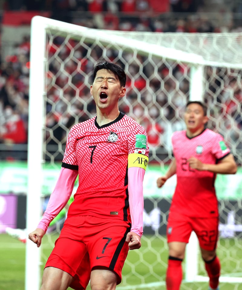 South Korea's Son Heung-min celebrates after scoring. EPA