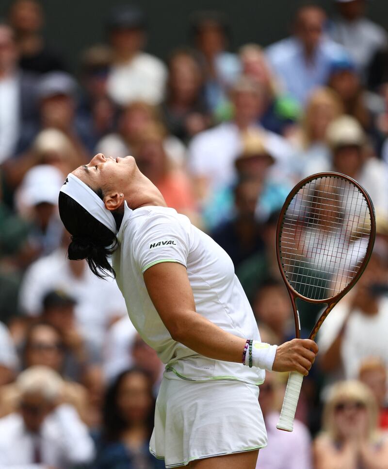 Ons Jabeur reacts during her quarter-final against Elena Rybakina. Reuters