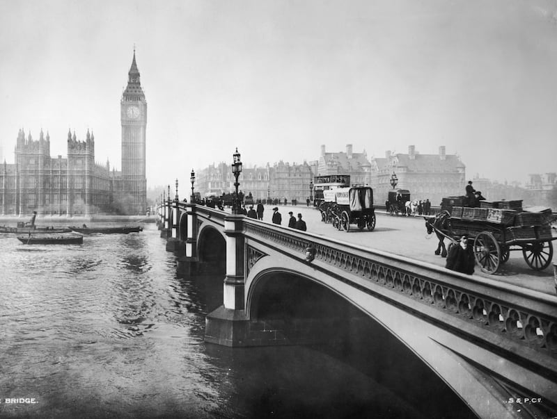 Big Ben stands above Westminster Bridge in 1890. Getty Images