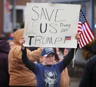 Supporters wait for former president Donald Trump's arrival in East Palestine on February 22. EPA