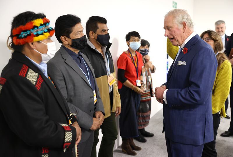 Prince Charles speaks to worldwide indigenous leaders before the Action on Forests and Land Use event. Getty Images