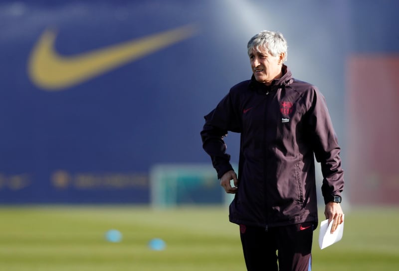 Barcelona manager Quique Setien during training. Reuters