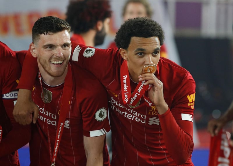 Andrew Robertson and Trent Alexander-Arnold celebrate. Reuters