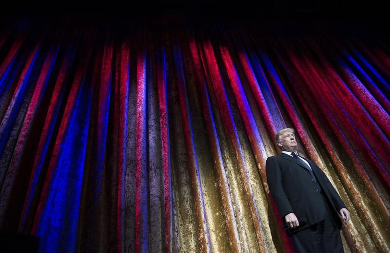 U.S. President-elect Donald Trump prepares to speak at the Chairman's Global Dinner, addressing 150 diplomats and foreign ambassadors at the Andrew W. Mellon Auditorium in Washington, D.C., U.S., on Tuesday, January 17, 2017. Kevin Dietsch/Pool via Bloomberg