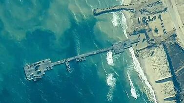 The temporary pier in place off the Gaza shore on Thursday. Photo: US Defence Department