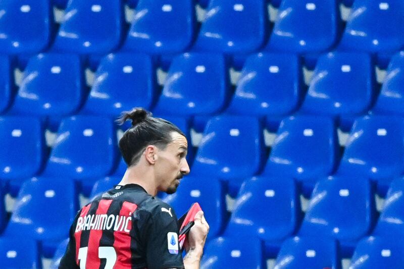 Zlatan Ibrahimovic leaves the pitch after receiving a red card. AFP