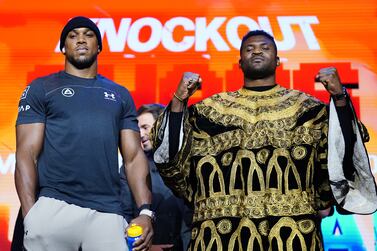 Anthony Joshua, left, faces Francis Ngannou in Riyadh on March 8. PA