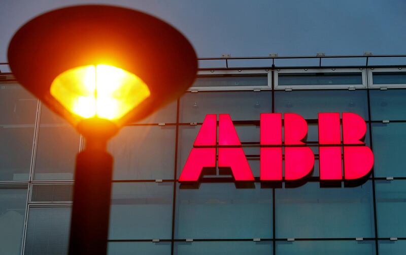 FILE PHOTO: The logo of Swiss engineering group ABB is seen at a plant in Zurich, Switzerland October 4, 2016. REUTERS/Arnd Wiegmann/File Photo
