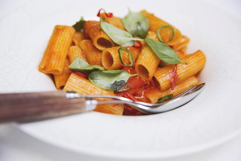 Pasta with tomatoes and chillies
