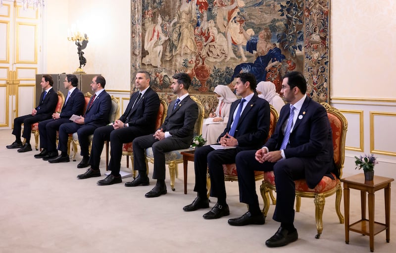 Members of the UAE delegation attend the meeting at Luxembourg Palace. Photo: Presidential Court