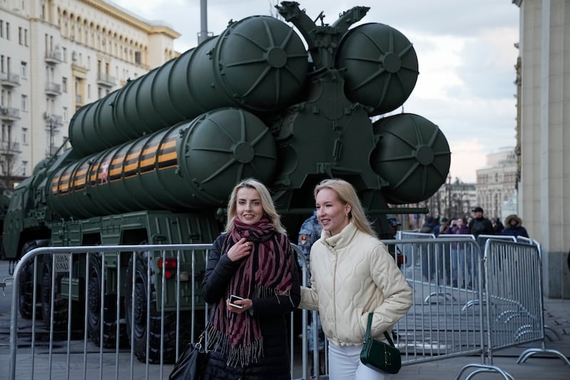A Russian S-400 anti-aircraft missile system on its way to Red Square.  AP 