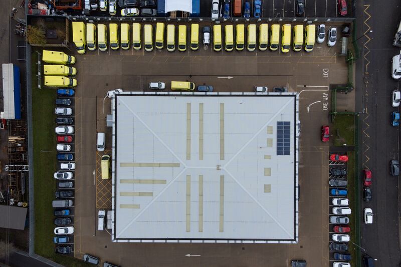 Ambulances outside the West Midlands Ambulance Service headquarters in Coventry during a strike. PA