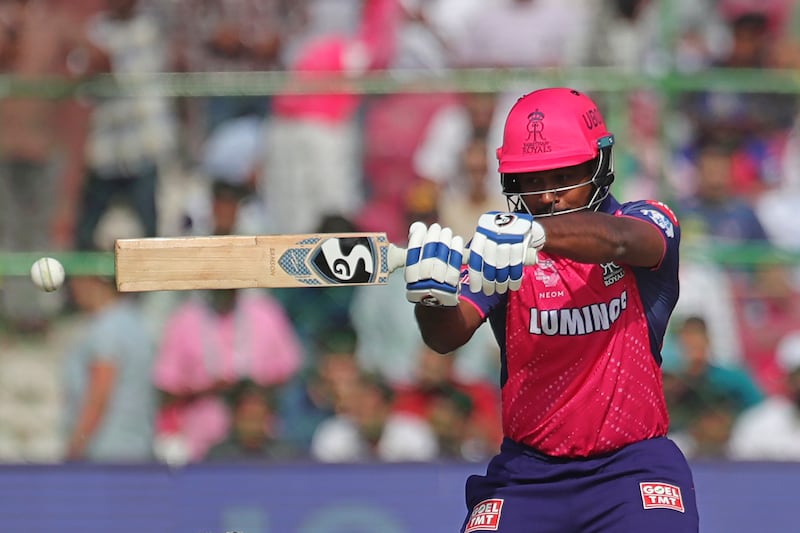 Rajasthan Royals' captain Sanju Samson plays a cut on his way to a total of 82 off 52 balls. AP