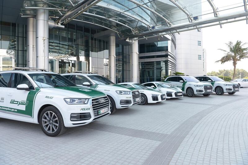 Two new Audi R8s are the latest brand of super car to join the Dubai PoliceÕs fleet of patrol cars. 13 November 2016. Photo Courtesy: Grayling *** Local Caption ***  on14no-Audi.JPG