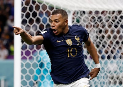 France's Kylian Mbappe celebrates scoring their third goal against Australia. Reuters