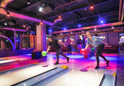 DUBAI, UNITED ARAB EMIRATES -The bowling alley at the  preview of new entertainment complex, Warehouse at Atlantis The Palm Dubai.  Leslie Pableo for The National for Katy Gillett's story