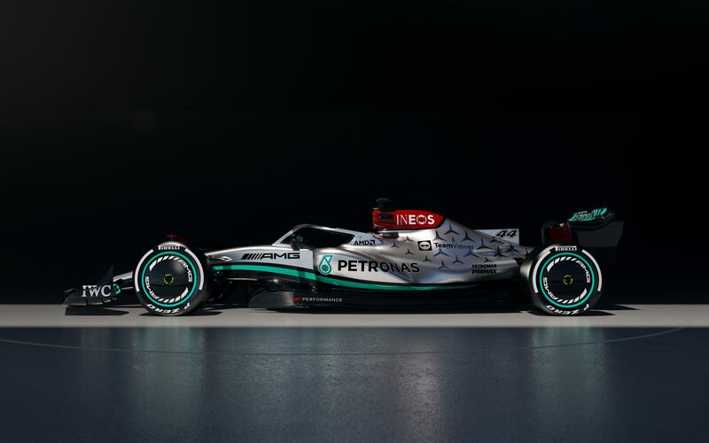 Handout photo provided by Mercedes-AMG of the W13 E Performance 2022 Formula One car at Silverstone. PA
