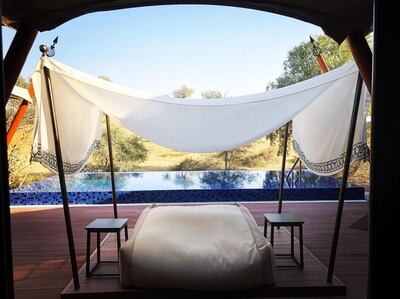 A Villa with a private pool at the Ritz Cartlton Al Wadi Desert Resort in Ras Al Khaimah. 