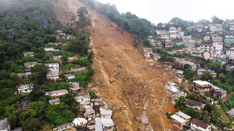 Houses damaged by a mudslide in the area of Morro da Oficina, Petropolis. Reuters