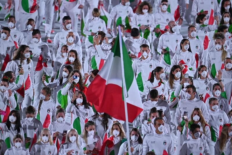 Italy's delegation parade during the opening ceremony of the Tokyo 2020 Olympic Games.