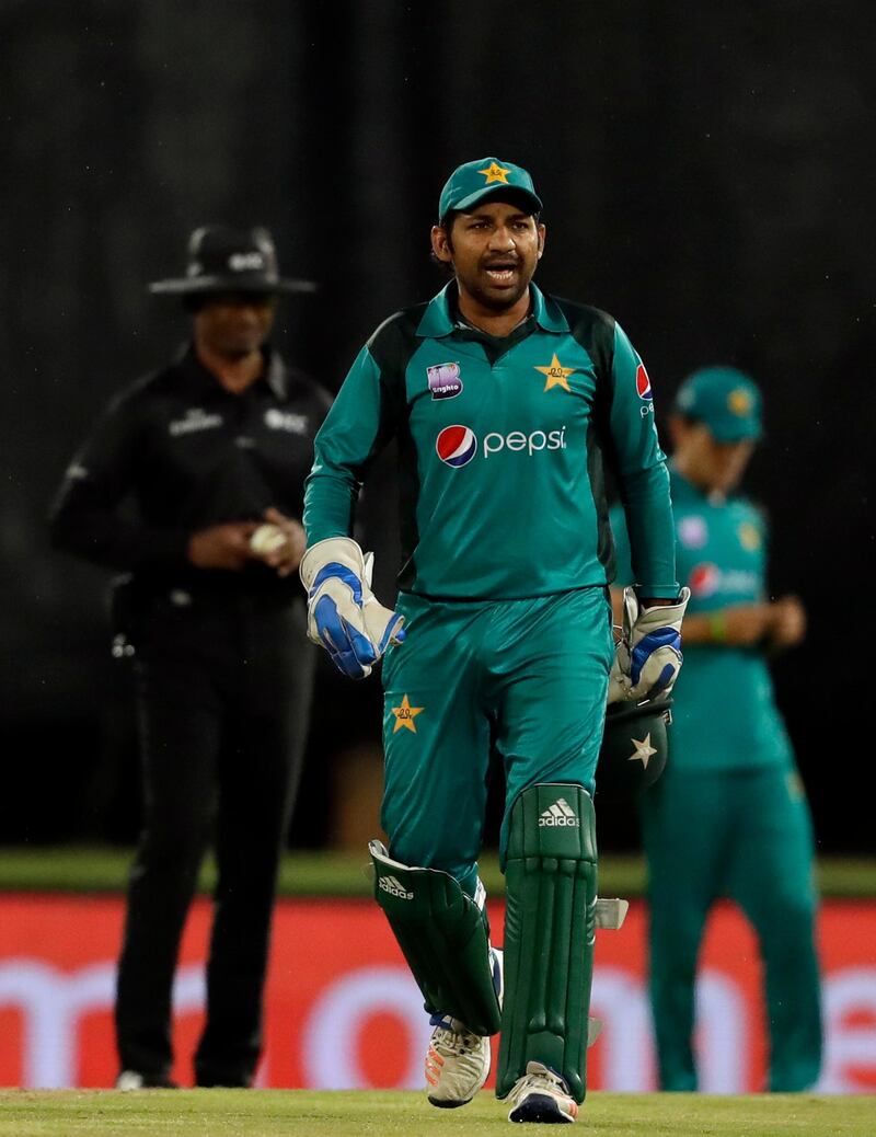 Pakistan's captain Sarfraz Ahmed during the second One Day International cricket match between South Africa and Pakistan at Centurion Park in Pretoria, South Africa, Friday, Jan. 25, 2019. (AP Photo/Themba Hadebe)