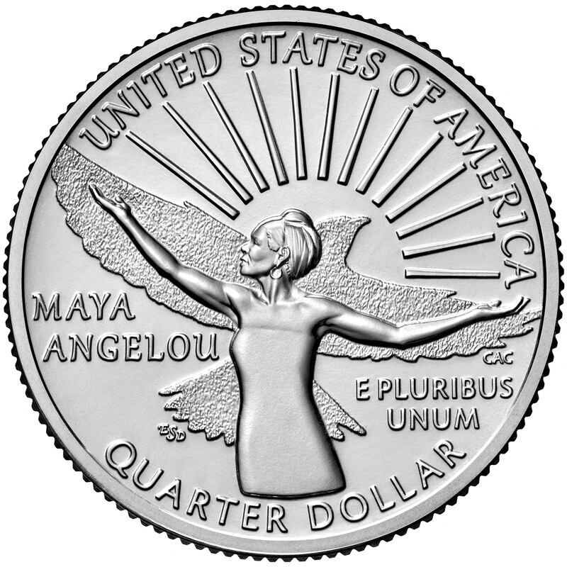 The reverse (tails) quarter honours Maya Angelou and was designed by the United States Mint's Artistic Infusion Programme artist Emily Damstra and sculpted by United States Mint Medallic artist Craig A Campbell. AFP