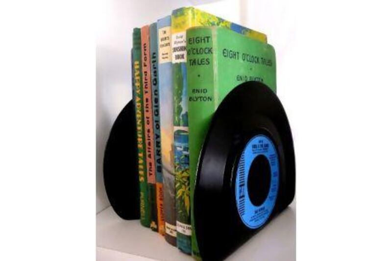 Handmade up-cycled vinyl record bookends. Courtesy of Ellie Ellie