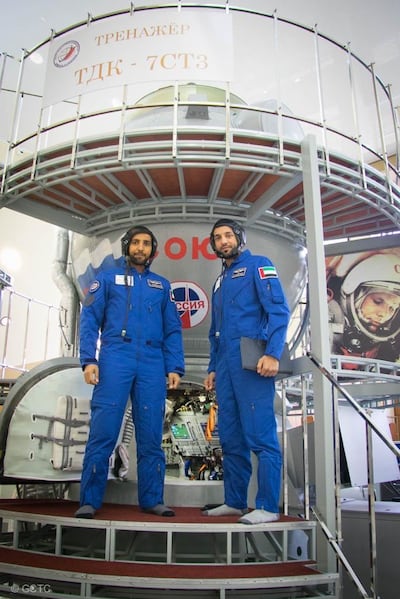 Sultan Al Neyadi and Hazza al Mansouri in training at the Yuri Gagarin Centre. Courtesy: Dubai Media Office.