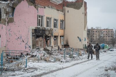 Buildings in Vuhledar damaged by Russian strikes. Reuters 