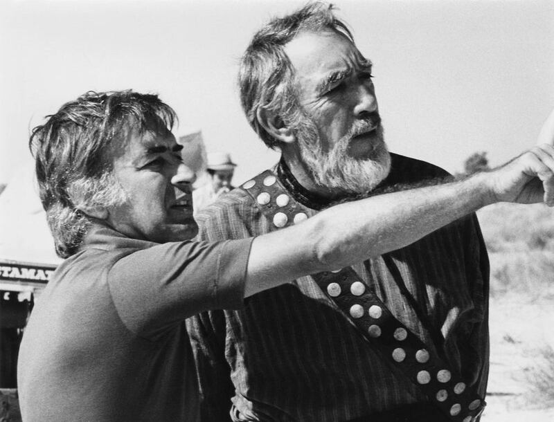 Director Moustapha Al Akkad, left, and Anthony Quinn on the set of The Messenger. Everett / REX / Shutterstock