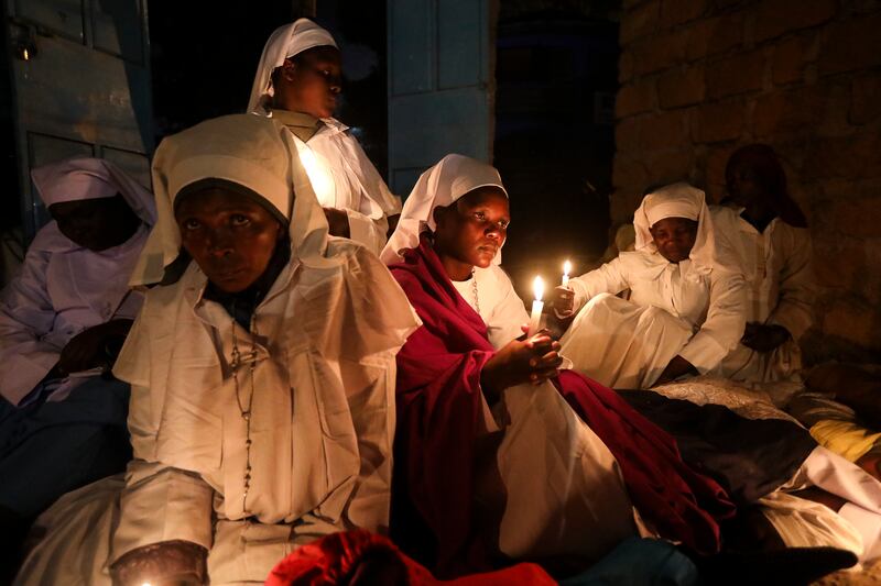 Kenyan Legio Maria believers attend Easter vigil mass at a church in the Kibera slums of Nairobi. EPA