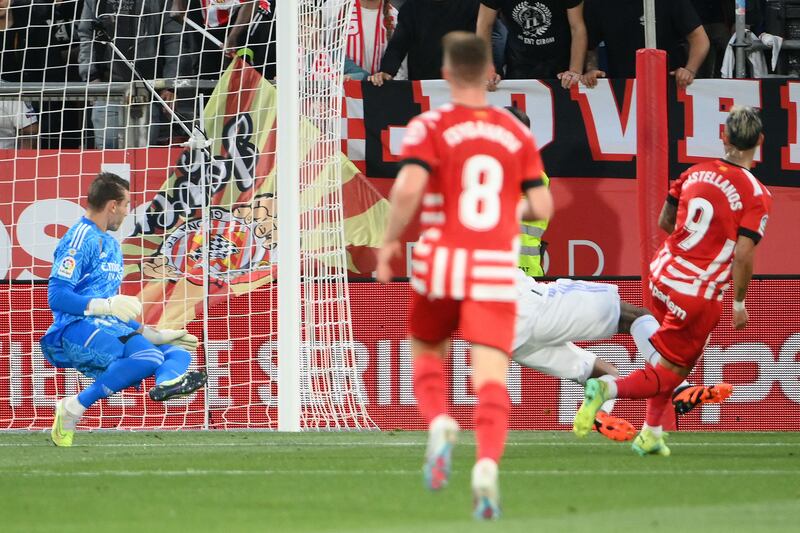 Girona's Argentinian forward Taty Castellanos scores his second goal. AFP