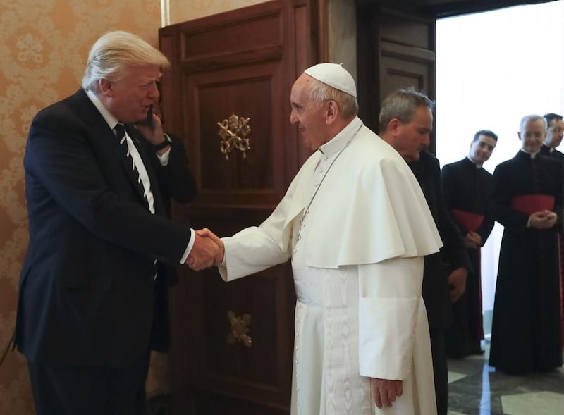 Pope Francis meets with President Donald Trump on the occasion of their private audience, at the Vatican, Wednesday, May 24, 2017. (AP Photo/Alessandra Tarantino, Pool)