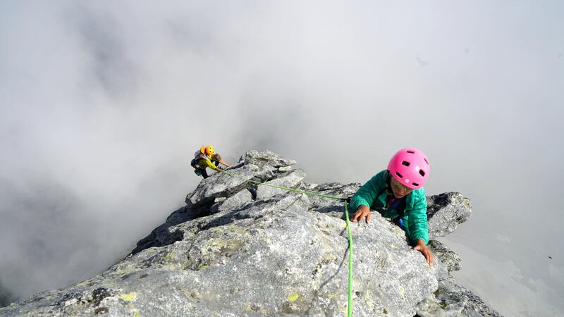 **Sent under embargo, no use before 14.00pm BST August 3 2020**
Freya Houlding on her three day trip to climb Piz Badile. See SWNS story SWPLclimb; A toddler and his seven-year-old sister have smashed records to become the youngest mountain climbers to scale a massive 10,000ft peak and were given a reward - of Haribo. Freya Houlding, seven, and three-year-old Jackson were literally following in their professional climber father's footsteps as he led them up Piz Badile on the border of Switzerland and Italy. Dad Leo Houlding, 40, spends his working life climbing some of the most dangerous and most remote mountains on earth, and his wife, 41-year-old Jessica, a GP, is an avid climber too. And now Freya has become the youngest person to climb the mountain unaided, and Jackson the youngest person to get to the top - 153 years to the day since the peak was first climbed. Jackon says he enjoyed his climb - and the sweets he got as a well done.