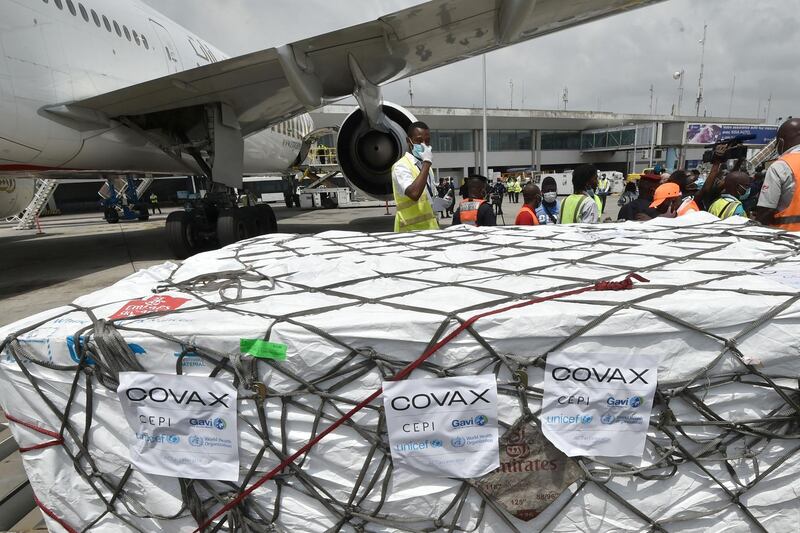 A shipment of more than 500,000 doses of the AstraZeneca vaccine arrives in Abidjan, Ivory Coast, as part of the Covax initiative. AFP