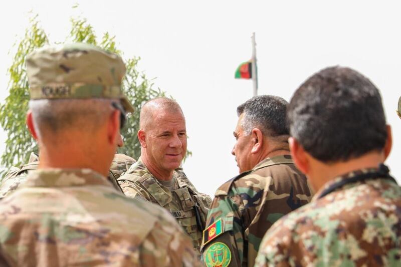 US Army Brig Gen Jeffrey Smiley pictured here in Camp Hero Afghanistan on July 5 2018, was wounded in a Taliban attack in Kandahar on October 18 2018. Army photo by Staff Sgt Neysa Canfiel
