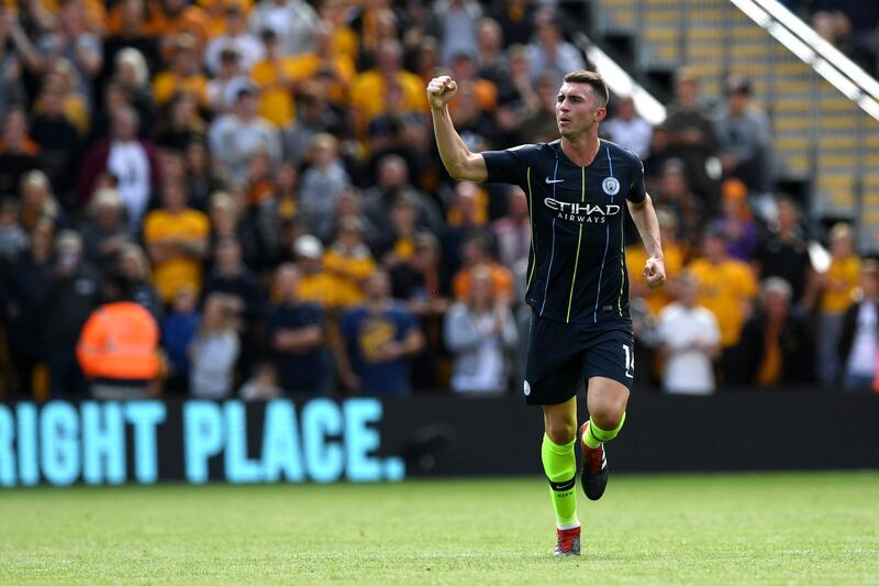 Aymeric Laporte of Manchester City celebrates after scoring his sides only goal. Getty Images