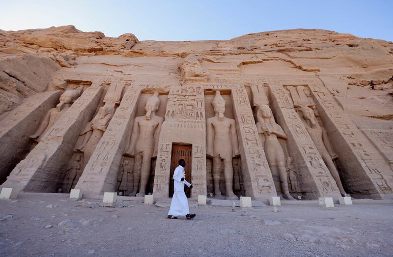 An Egyptian guard prepares to lock the 3,200-year-old Abu Simbel temple in Egypt at the end of the day. Reuters