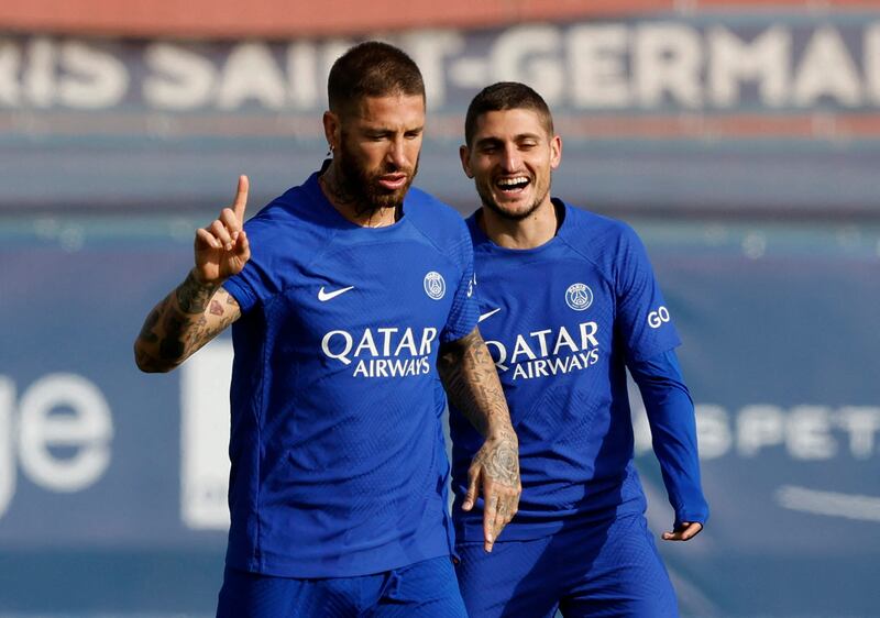 Sergio Ramos and Marco Verratti during training. Reuters