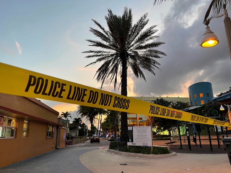 Police respond to a shooting near the Hollywood Beach boardwalk in Florida on Monday. AP