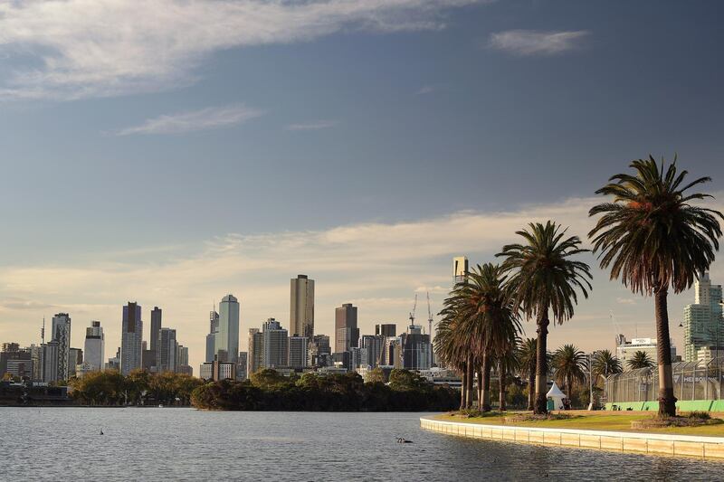 MELBOURNE, AUSTRALIA - MARCH 22:  (EDITORS NOTE: A polarizing filter was used for this image.) The Melbourne city skyline is pictured from Albert Park lake during the Supercars Australian Grand Prix round at Albert Park on March 22, 2018 in Melbourne, Australia.  (Photo by Daniel Kalisz/Getty Images)