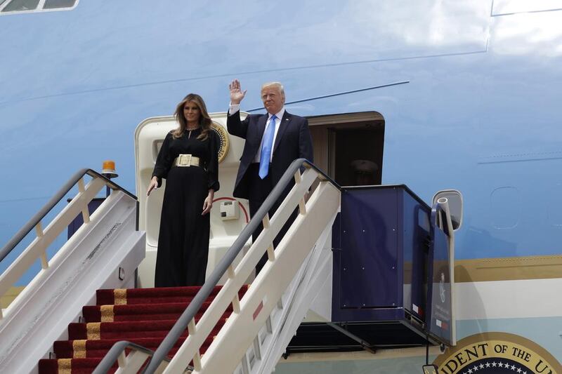 President Donald Trump and first lady Melania Trump arrive in Riyadh. Evan Vucci / AP Photo