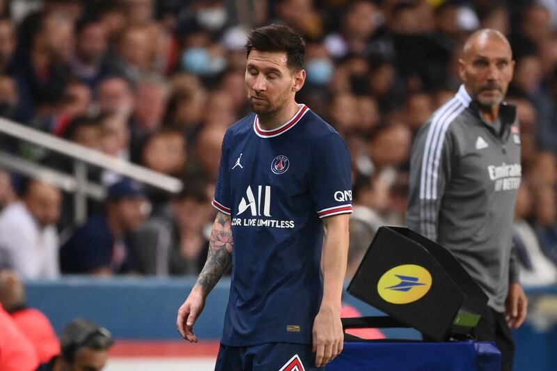 Paris Saint-Germain's Argentinian forward Lionel Messi reacts as he leaves the pitch. AFP