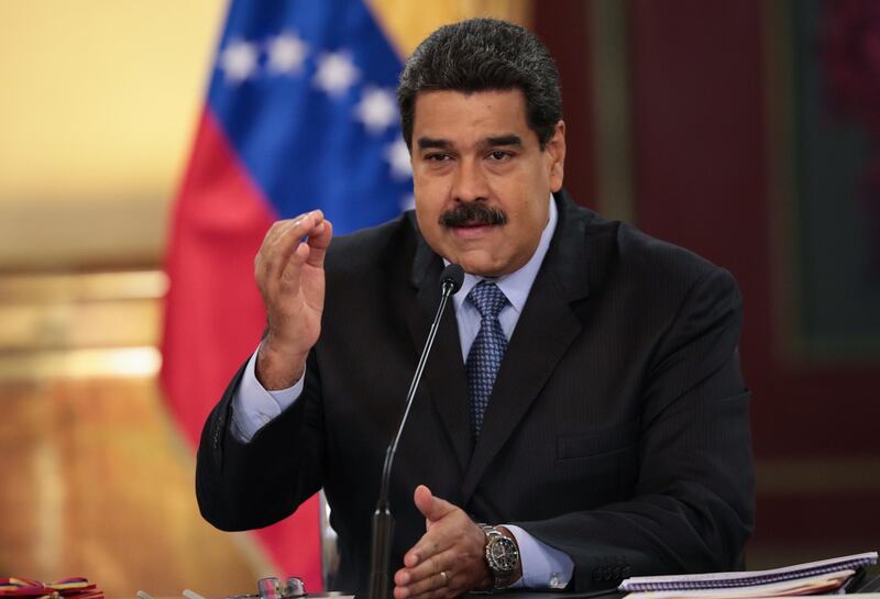 epa06955346 A handout photo made available by the Miraflores Press Office shows Venezuelan President Nicolas Maduro during a mandatory radio and television broadcast in Caracas, Venezuela, 17 August 2018. Maduro increased the minimum wage of the workers by raising it up to a price 35 times higher than the current one, according to the official reference rates in the country. The salary will go up from 5,196,000 bolivars to 180,000,000, an amount that will be expressed in 'sovereign' bolivars, that goes into effect on 20 August, when a reconversion will come into force removing five zeros from the currency.  EPA/MIRAFLORES PRESS HANDOUT  HANDOUT EDITORIAL USE ONLY/NO SALES