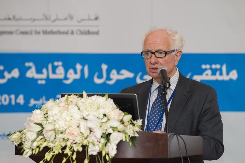 Dr Ken Rigby, from the University of South Australia, addresses an anti-bullying seminar in Abu Dhabi. Mona Al Marzooqi / The National